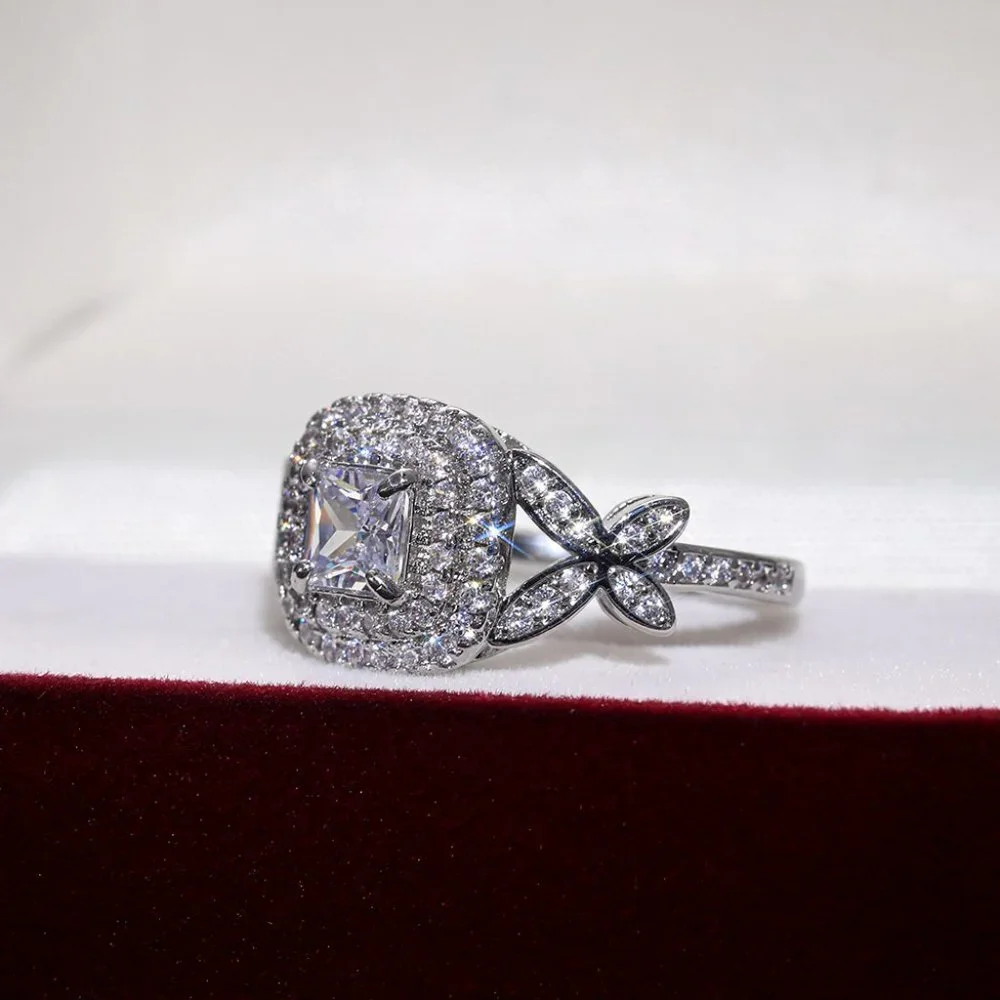 😍Beautiful Pure Princess Cut Square CZ Romantic Wedding Ring, K820 - Picture 4 of 7